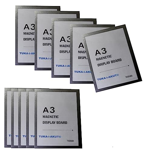TUKA-i-AKUT 10x A3 Marco Magnético Autoadhesivos, Fundas para Documentos, Letreros, Avisos, Cartel, Paredes y Ventanas, Intercambio de Inserción Rápida, 10 Unidades en Color Negro, TKD8400-A3-10x