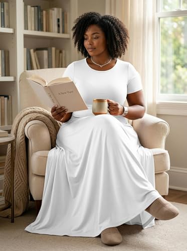 Image of SUZONANA Plus Size Maxi Dress for Curvy Women Summer Casual Sundress Short Sleeve Loose Vacation Dress