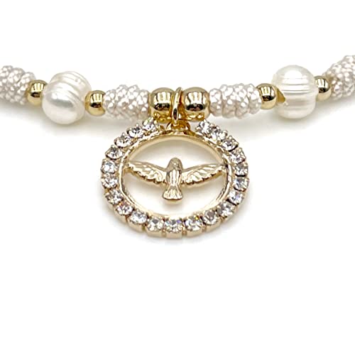 Cruzone Holy Spirit 18K Gold Plated Cz Pendant On Dainty Pearls Bracelet Charm Catholic Gift Of Hope For Women And Teens #TOP5