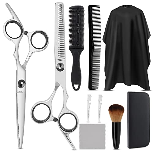 Tijeras de Peluquería, HICOO Tijeras de Barbero Tijeras para Adelgazar con Capa de Peluquero, Maquinilla de Afeitar, Peine, Pinzas, Estuche de Cuero, Conjunto de 10 Piezas Cover