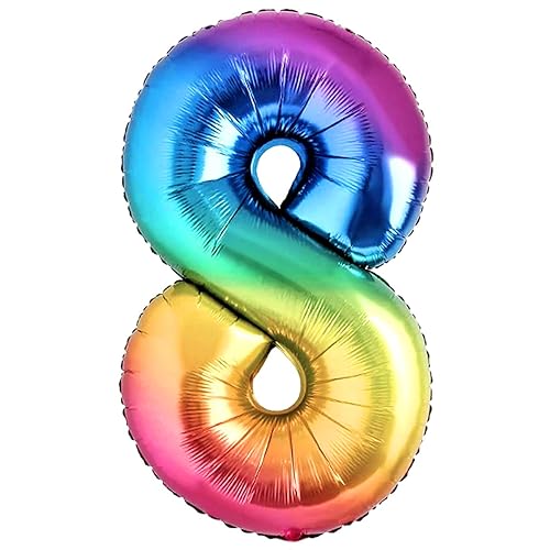 Luftballon 8. Geburtstag Zahl 8 Mehrfarbig Foil XXL Riesen Folienballon 100cm Geburtstagsdeko Ballon Zahl Deko zum Geburtstag. Fliegt mit Helium.