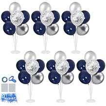 ZJDHPTY 6 Set Balloon Stand with Blue and Silver Balloons Centerpiece Table Decorations Birthday Graduation Bridal Shower Wedding Anniversary Fathers Day Retirement New Years Decorations 2026