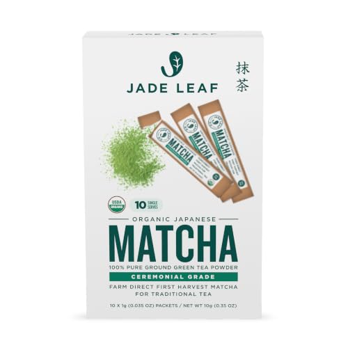 Image of Jade Leaf Matcha Organic Ceremonial Grade Matcha Powder - On The Go Packets for Lattes, Smoothies, Usucha, 10 Count (0.04 Ounce Packets)