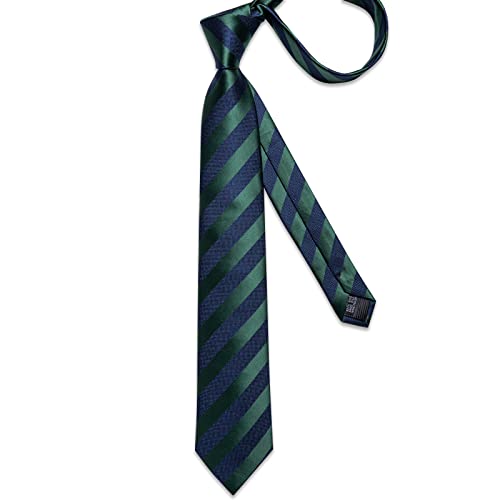 Image of DiBanGu Striped Tie Set for Men Silk Woven Plaid Necktie and Pocket Square Cufflinks Business Wedding