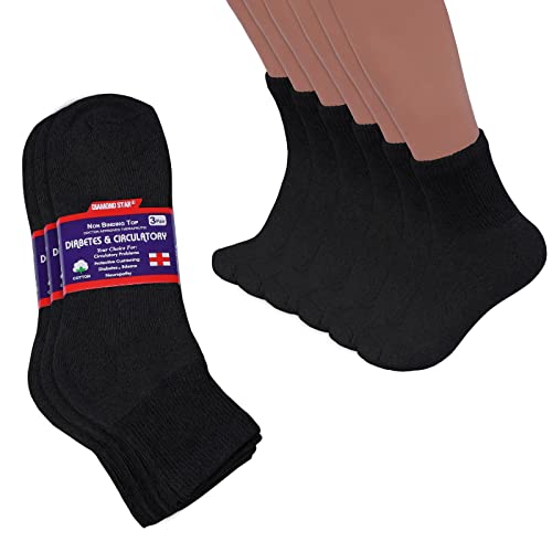 Diamond Star Diabetic Ankle Socks Men Non Binding Black 3 Pack Size 10-13