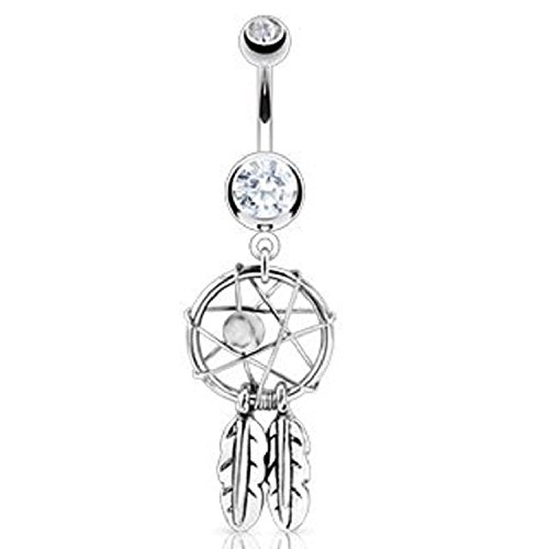Dangling Dream Catcher Belly Button Ring Clear Gem 14g 7/16"