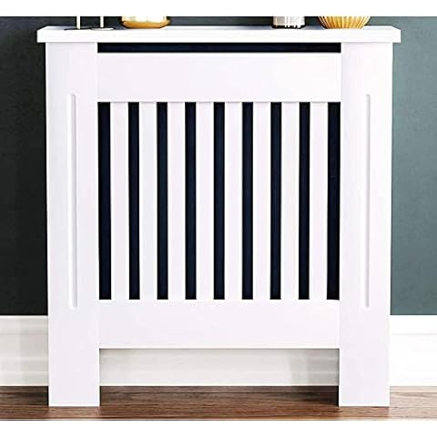 TEETOK Radiator Cover White Traditional Modern Style Slats In White MDF Cabinet - Small 78x19x81cm Cover