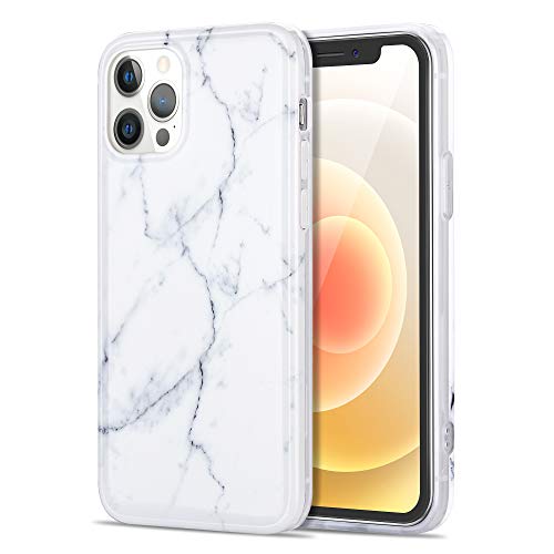 MURMAZ Marble Case Compatible with iPhone 12 Pro Max (6.7 Inch) 2020, Ultra Slim Thin Glossy Soft Geometric Marble Design Shockproof Phone Covers (Marble White 12ProMax)