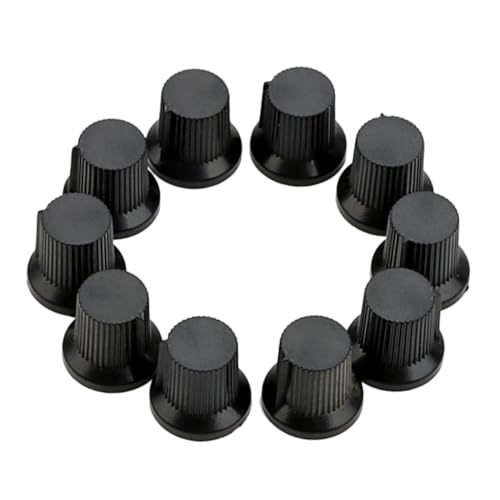OFFSCH 10個ポテンショメータ用 リーノブ コント交換用アクセサリ 黒色プラスチック製 丸軸対応 ギターエフェクターやアンプなどのオーディオ機器に適用