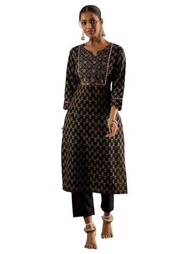 Image of INDO ERA Women's Cotton Straight Fit Floral Printed Kurta (IESTR10060)
