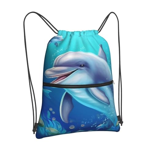 Drawstring Backpack Water Resistant String Bag Dolphin Sports Sackpack Gym Sack for Men Women2