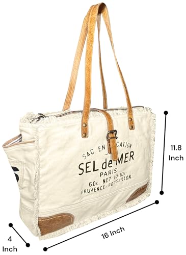 Bolso Tote de Lona y Cuero para Mujer miniatura 4