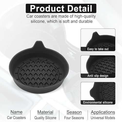 SINGARO Car Cup Holder Coaster, Silicone Cup Holder Insert, Universal Non-Slip Cup Holders, Car Accessories Interior for Women and Man 4 Pack Black 3