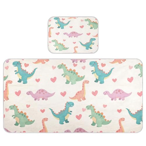 Bolaz Summer Sleeping Bed Pad, Cartoon Dinosaur and Love Pattern Cooling Mattress Set Breathable Bed Mat Ice Silk Mat + Pillow Cover for Toddler Boys Girls