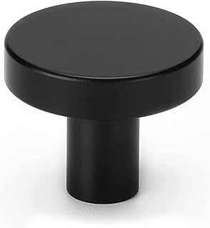 10 Pack homdiy Round Dresser Knobs Black Cabinet Knobs, Aluminum Alloy Cabinet Door Knobs Matte Black Solid Kitchen Cabinet Knobs for Dresser Drawers Vintage Cabinet Knobs