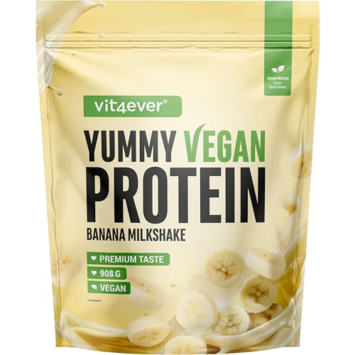 Yummy Vegan Protein Banana Milkshake – Batido proteico vegetal con 24,8 g de proteína por porción a partir de aislado de haba (fava) con BCAA y aminoácidos – 908 g