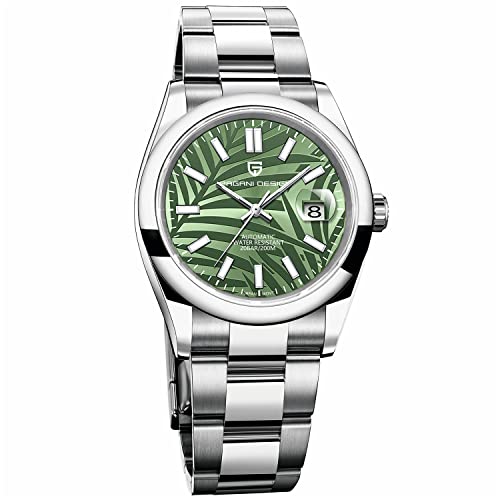 Pagani Design Men Automatic Watches Green Palm Leaf dial Men Mechanical Watches Full Stainless Steel Men Watches,200M Waterproof Sports Watches