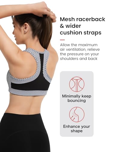 Image of Yvette Zip Front Sports Bra - High Impact Sports Bras for Women Plus Size Workout Fitness Running,Black Printed,2XL Plus