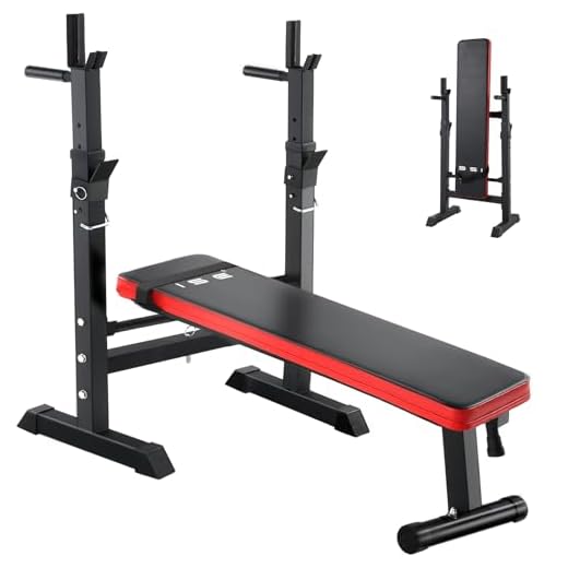 ISE Banc de Musculation Pliable, Banc Musculation Complet Réglable avec Support de Barres pour Haltère et Station à Dips, Bancs de Musculation Réglables, Rack Musculation Homme Sport Maison