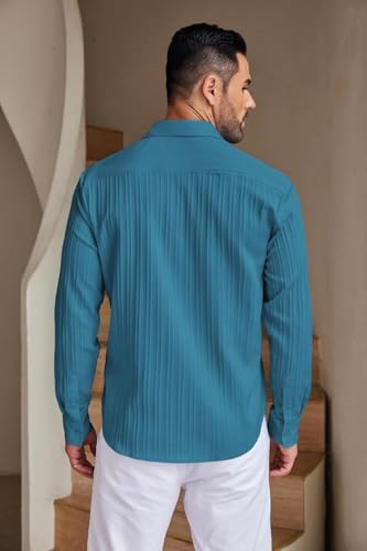Image of Men's Casual Button Down Shirts Long Sleeve Linen Shirt Fashion Textured Beach Summer Shirt