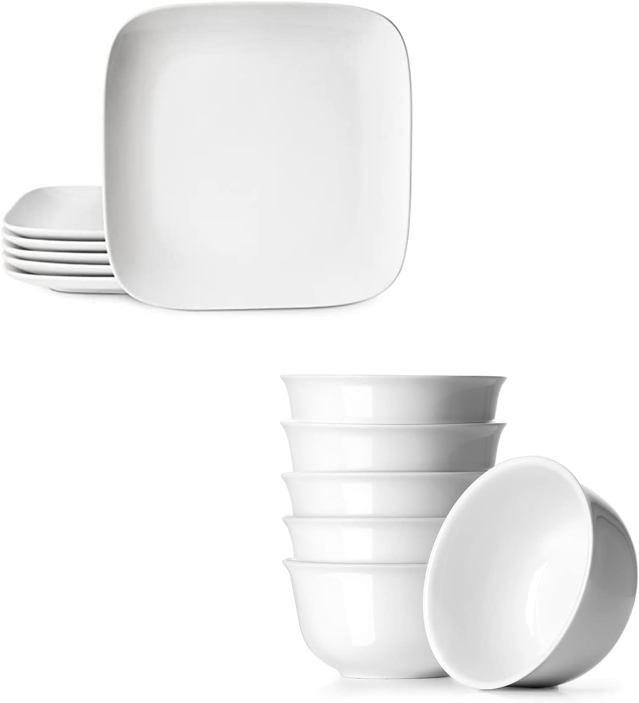 DOWAN 20 Ounces Cereal Bowls Set of 6 Square Dinner Plates