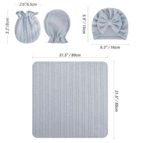 Image of AQOKKA Baby Swaddle Blankets with Bow Hat Mittens Set Wheat-Pattern Infant Receiving Blankets Swaddles for Newborns Unisex Toddler Swaddle Wrap Sets for Baby Girls Boys Nursery Warm Shower Gift