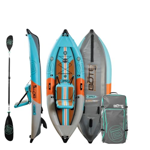 BOTE Zeppelin Aero Inflatable Kayak for Adults & Kids Includes Travel Bag Adjustable Seat 1 Person Single Rider Blow Up Kayaking for Fishing Hunting Leisure Native Aqua
