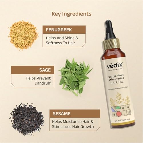 Image of Vedix Vanya Root Stimulating Ayurvedic Hair Oil | Hair Growth Oil With Fenugreek + Sesamum + Sage - Customized Anti Hair Fall Control Oil - 100ml