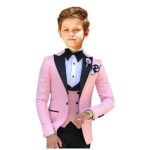 Boys 3 Piece Wedding Suits Peaked Lapel Blazer Jacket Vest Pants Classic Tuxedo Morden Fit Toddler Dress For Boys 13 Red #TOP5