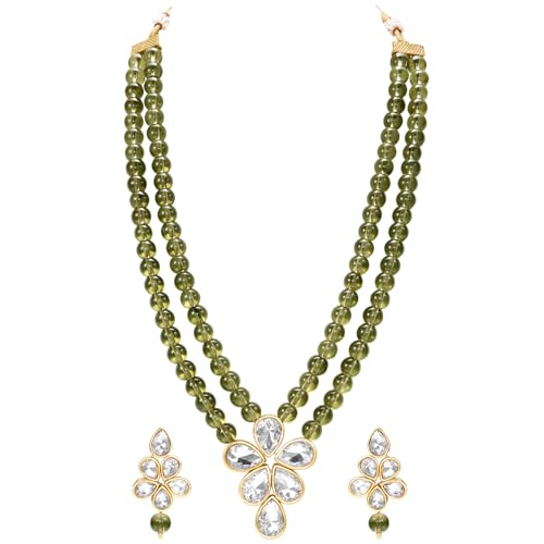Image of Peora Crystal Faux Pearl Kundan Necklace & Jewellery Set Gift for Women