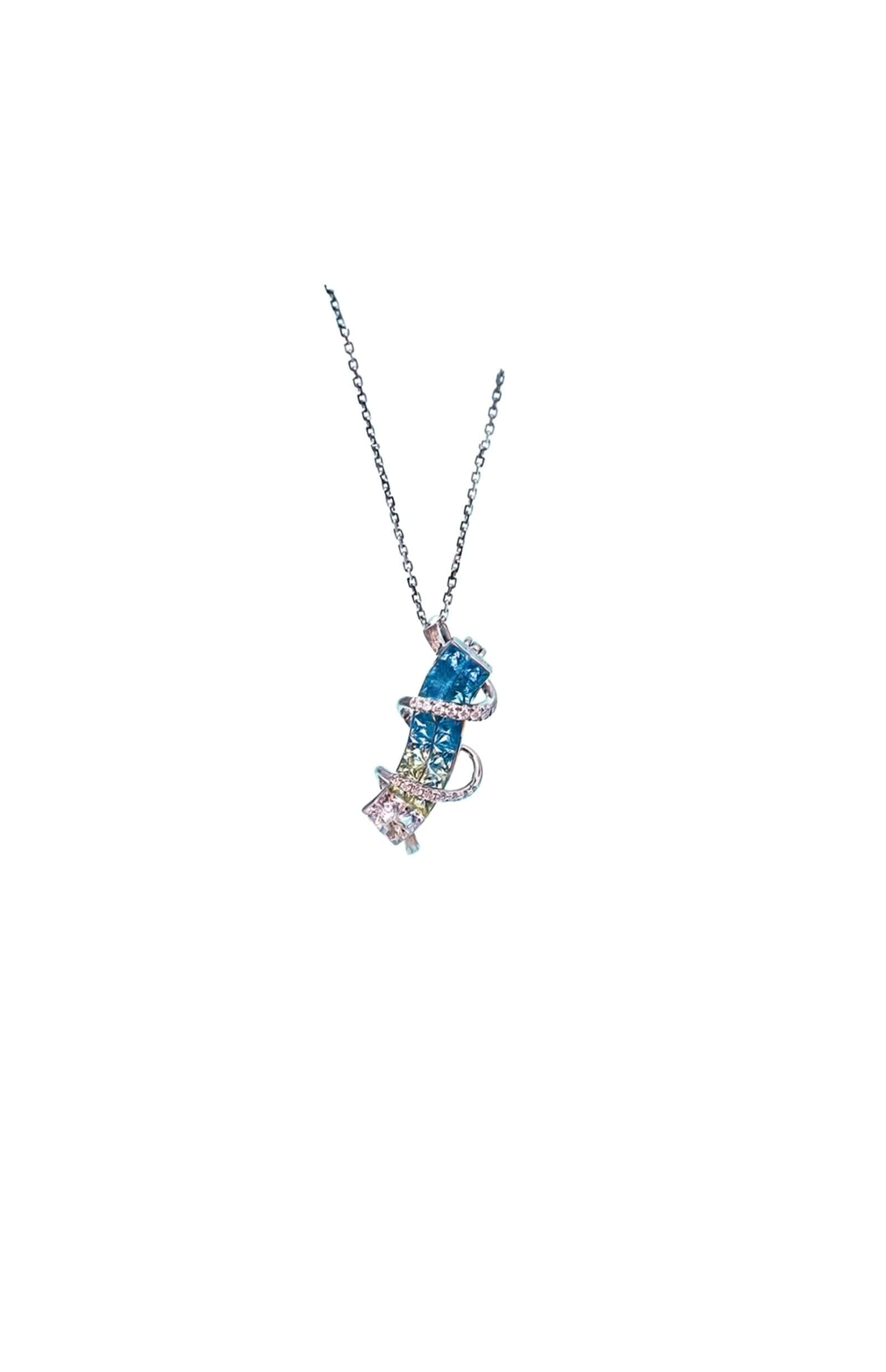 Halskette Damen Gold Geometrisch mit farbigem Saphir und Diamant, Halsketten für Frauen Fein| 9K 14K 18K Weißgold | Trendiger Modeschmuck für Valentinstag
