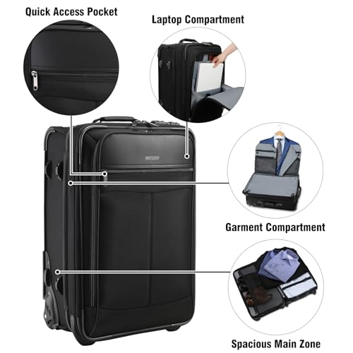 Travel Suitcase with Wheels, Soft Sided Luggage with Built in Garment Bag & Front Laptop Compartment, 22 Inch Rolling Suitcase for Business Travel (Black)3