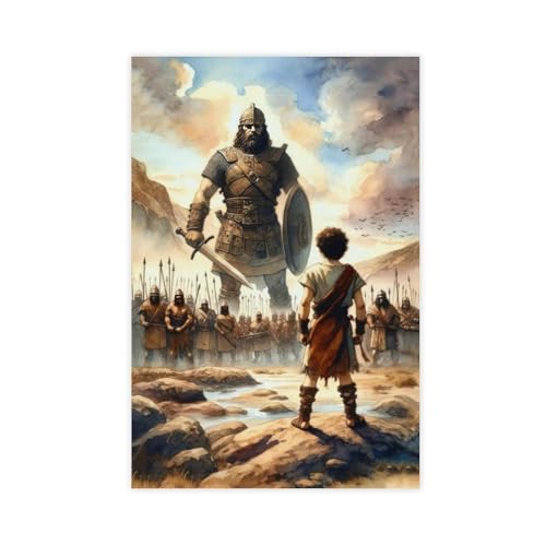 David And Goliath Painting Watercolor Textured Poster Print Scripture Verse Wall Art Home Decor Biblical Gifts King David Original Painting Hand of God Canvas Paintings