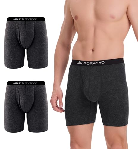 FORVEVO 2 Pack Merino Wool Boxer Briefs Men,Breathable Dry Men's Underwear,Comfortable Boxer Shorts Soft Long leg Stink Free Tagless Boxers with Elastic Waistband（Darkgrey L）