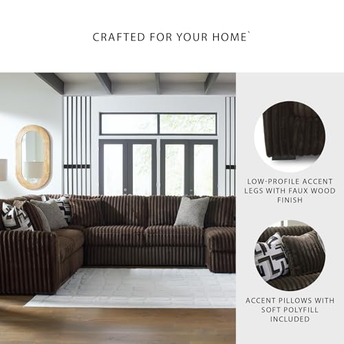 Image of Signature Design by Ashley Midnight‑Madness Sectionals, 4‑Piece Jumbo Corduroy Living Room Seating with Chaise, Plush Cushions for Comfort, 121 inch W x 151 inch D x 40 inch H