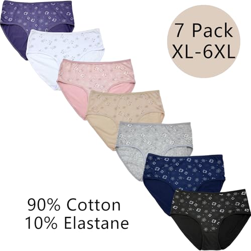 Image of Women's Plus Size Cotton Underwear Panties Mid Waisted Briefs 7-Pack XL-6XL Point Print Ladies Panties
