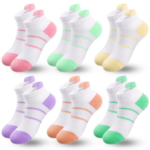 Girls Socks Kids Ankle Athletic Socks With Cushioned Sole for Girls 5-7 7-10 10-14