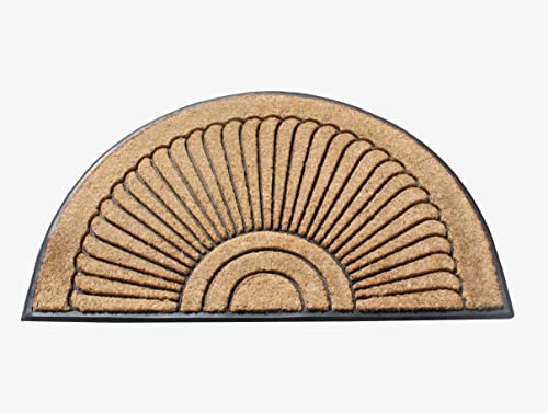 A1HC Natural Coir and Rubber Door Mat, 30”x48”, Thick Durable Doormats for Outdoor Entrance, Heavy Duty, Low Pile Door Mat, Easy to Clean, Long Lasting Front Entry Doormat, Sunburst Half Round