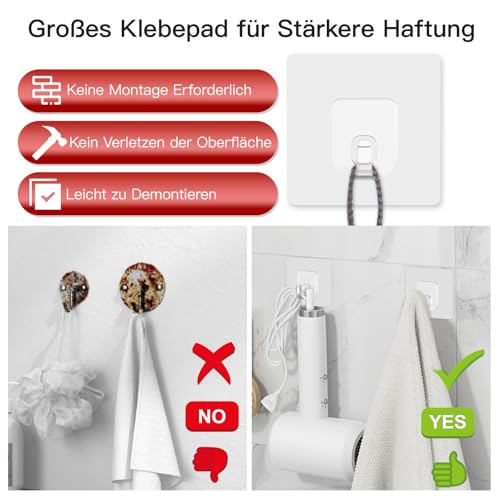 Latoxcaa Transparente Große Klebehaken Extra Stark (10 Stück), Selbstklebende Haken 15kg(Max) Schwerlast, 100% Wandschonende Haken selbstklebend für Küche, Bad, Büro, Klebehaken Universell 4