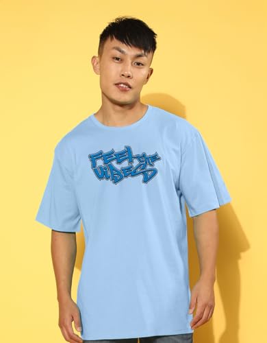 Image of Cotton Blend Oversized Loose Fit Drop Shoulder Graphic Printed Men's Half Sleeve T-Shirt (Sizes: S to 2XL)