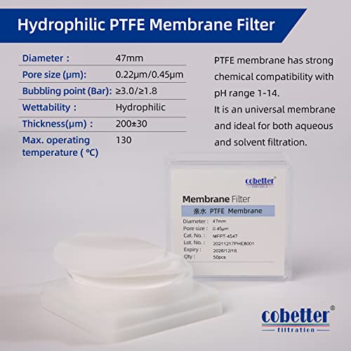 Image of 100 PCS PTFE Disc Membrane Filters Hydrophilic 47mm 0.1m Pore Size