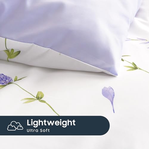Image of Wake In Cloud - Floral Comforter Set, Cottagecore Cute Aesthetic Watercolor Tiny Flowers and Leaves, Soft Lightweight Bedding for Women Teen Girls, 3 Pieces, Purple, Twin /Twin XL Size