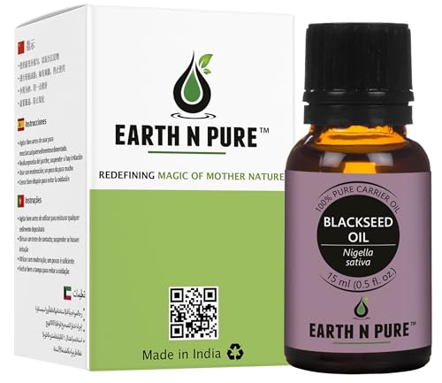 Image of Earth N Pure Black Seed Oil (Kalonji Oil) for Hair & Skin Care - 100% Pure Cold Pressed Nigella Sativa for Hair Strength, Scalp & Nourishing Skin - 15ml