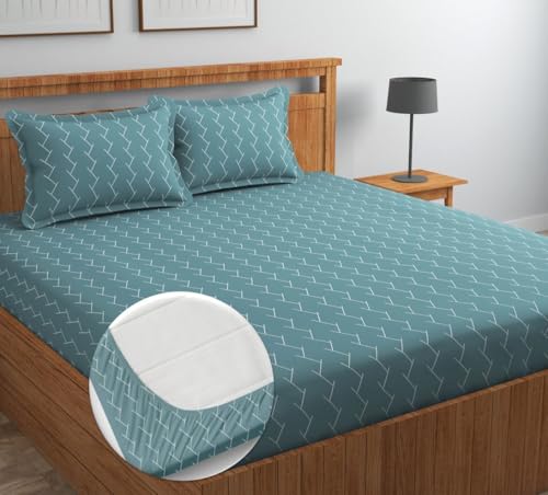 Image of NHD HOME Premium Cotton All Round Elastic Fitted Bedsheets with 2 Pillow Covers Double Bed All Around Elastic Supersoft Size - 72 x 78 +10 inches Sky Blue 200 tc - 220 tc