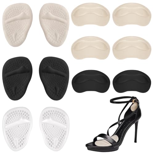 Vicloon Inserciones de Talón y Almohadillas Metatarsianas,6 Pares Cojín de Gel Reutilizable,Almohadillas Taloneras Antirozaduras Zapatos para Tacones Altos,Zapatos Demasiado Grandes y Sueltos