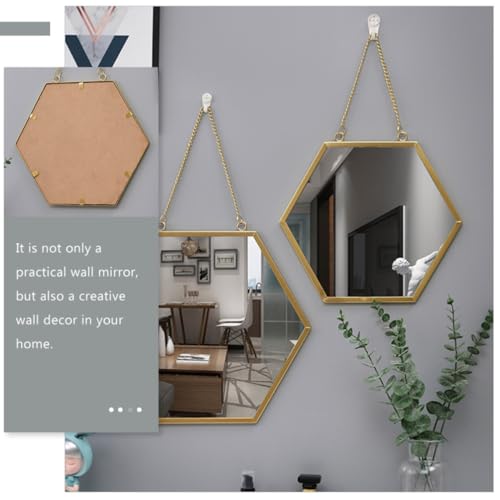 Miroir mural hexagonal métal verre de maquillage suspendu - 5
