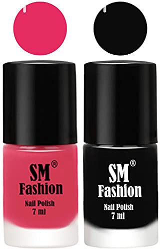 Image of Long Lasting Nail Polish | Nail Paint Combo 7 ml Each) - Set of 2 Dark Rose Pink-Black