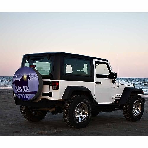 Image of Horses Spare Tire Cover Horse Run Sunset Water Silhouette Purple Beach Weatherproof Universal Wheel Protectors Camper Tire Covers for Trailer Rv Travel(17 inch)