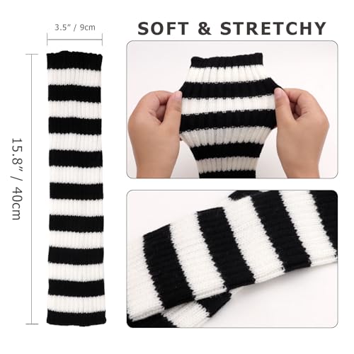 Image of AQOKKA Leg Warmers for Women 80s 90s Winter Fashion Neon Ribbed Knitted Long Socks Y2k Girl Accessories for Yoga Sports Party