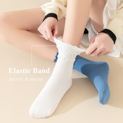 Women's Crew Socks,Cute Ruffle Top, Ultra Soft,Cotton Breathable Cool Lettuce Frilly Casual Sock 4 Pack Size 5-93